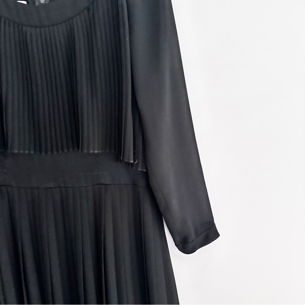 Vintage Black Pleated Midi Dress Sheer Sleeves Union Made Size 2-4 - Picture 3 of 11